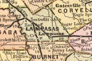 Map of Lampasas 1886. From Gaskell's Atlas of the
World